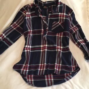 Plaid quarter Button Up Blouse
